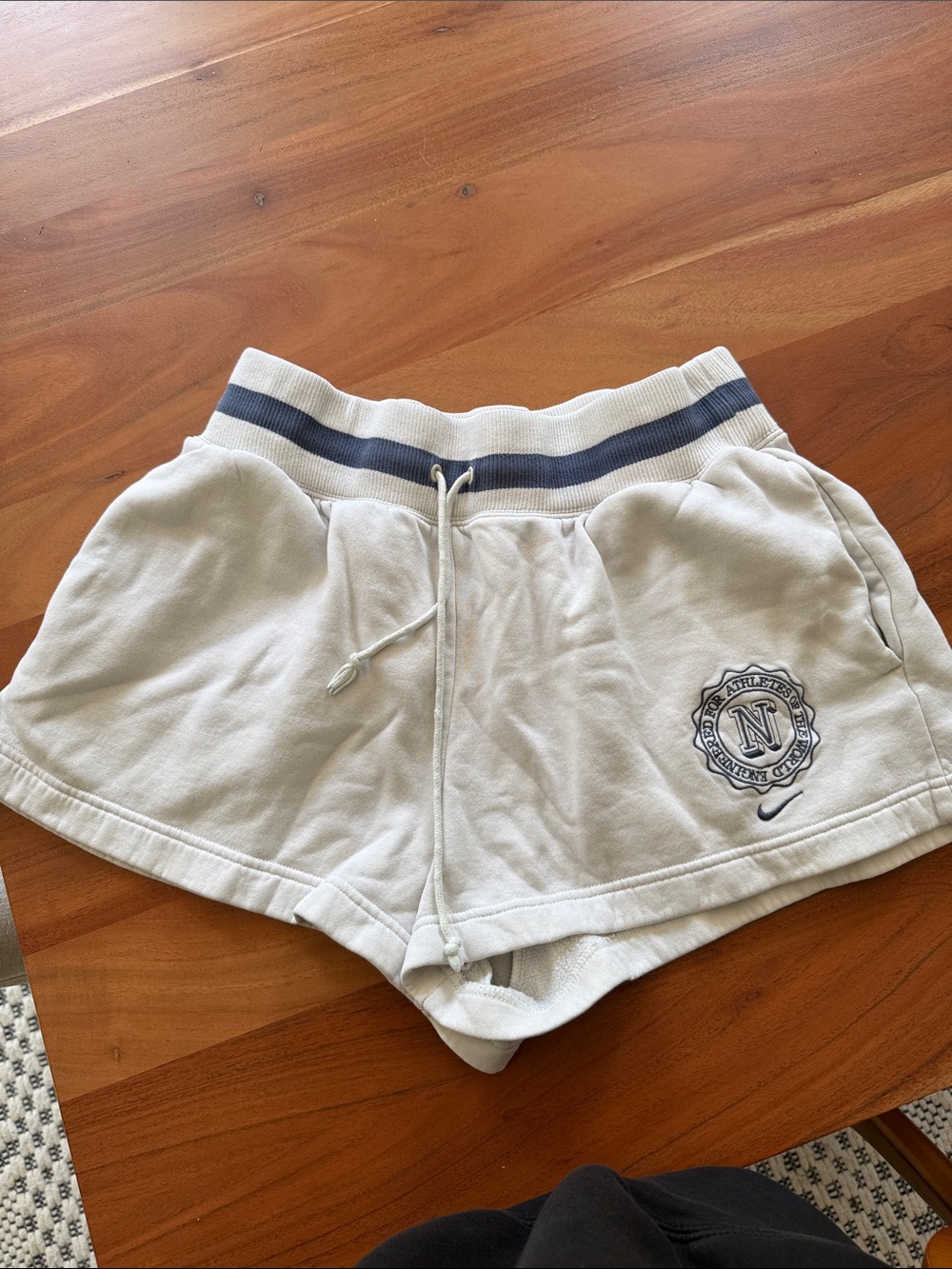 Nike Cream Athletic Shorts with Navy Stripe Waistband